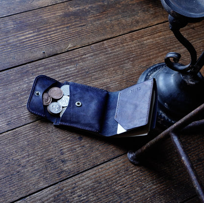 二つ折り財布　ルツール2　藍染めレザー